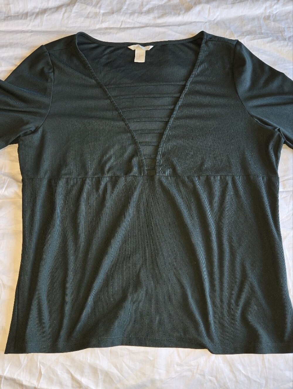 H&M Deep Green Plunge Neck Short Sleeve Top